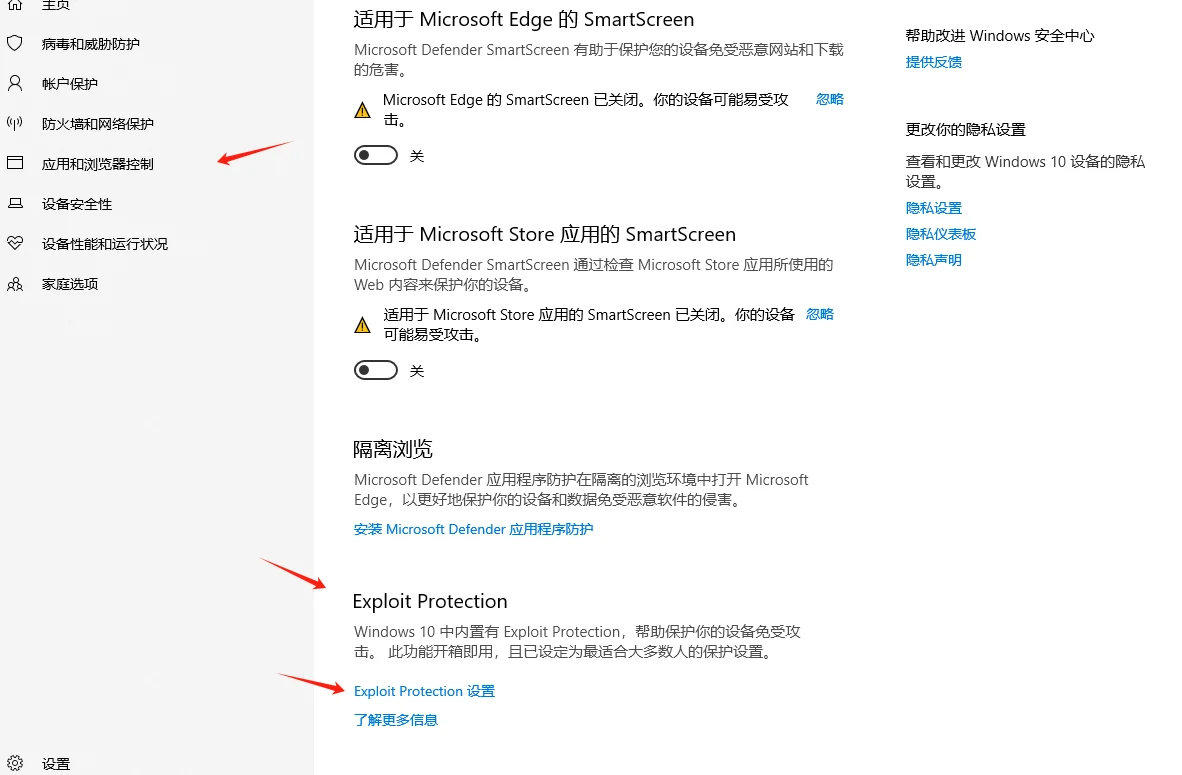 进入漏洞保护设置